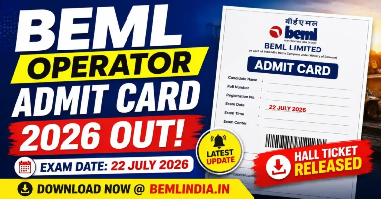 BEML Operator Admit Card 2026