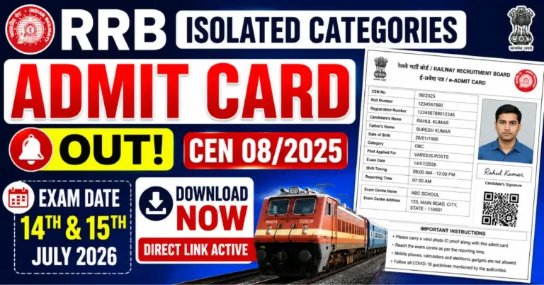 RRB Isolated Categories Admit Card 2026