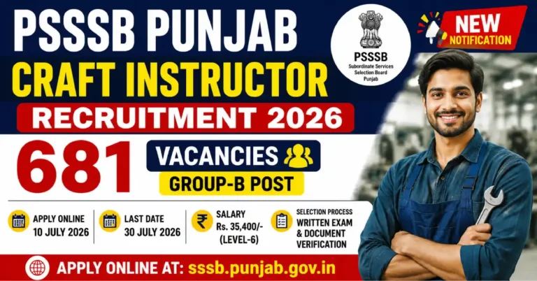 PSSSB Punjab Craft Instructor Recruitment 2026