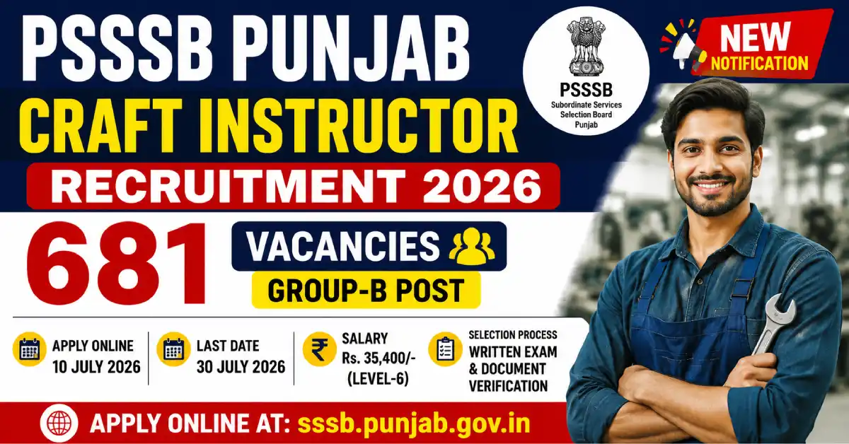 PSSSB Punjab Craft Instructor Recruitment 2026