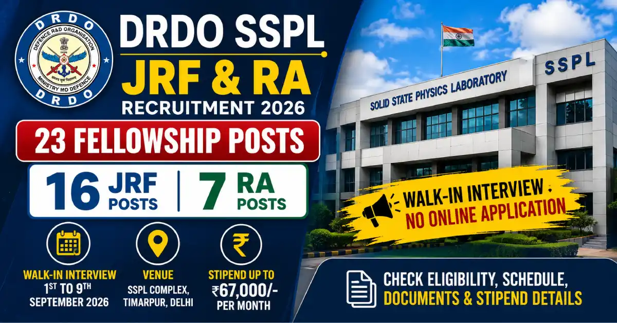 DRDO SSPL JRF & RA Recruitment 2026