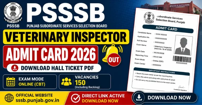 PSSSB Veterinary Inspector Admit Card 2026