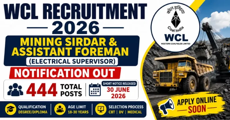 WCL Mining Sirdar and Assistant Foreman Recruitment